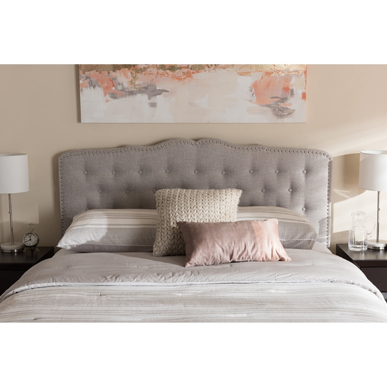 Baxton Studio Lucy Modern and Contemporary Greyish Beige Fabric Queen Size Headboard,Wholesale Interiors