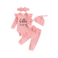 thumbnail image 2 of Yunliwuli Baby Girls Autumn 4PCS Sets Long Sleeve Romper Tops Ribbed Pants Headband Hat Sets, 2 of 10