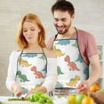thumbnail image 5 of White Cartoon Dinosaurs Pattern Apron-Garden Aprons for Women with Pockets-Cotton Linen Waterproof Kitchen Cooking Gardening Aprons Adjustable for Kitchen,Cooking,BBQ and Salon 33x27 Inch, 5 of 7