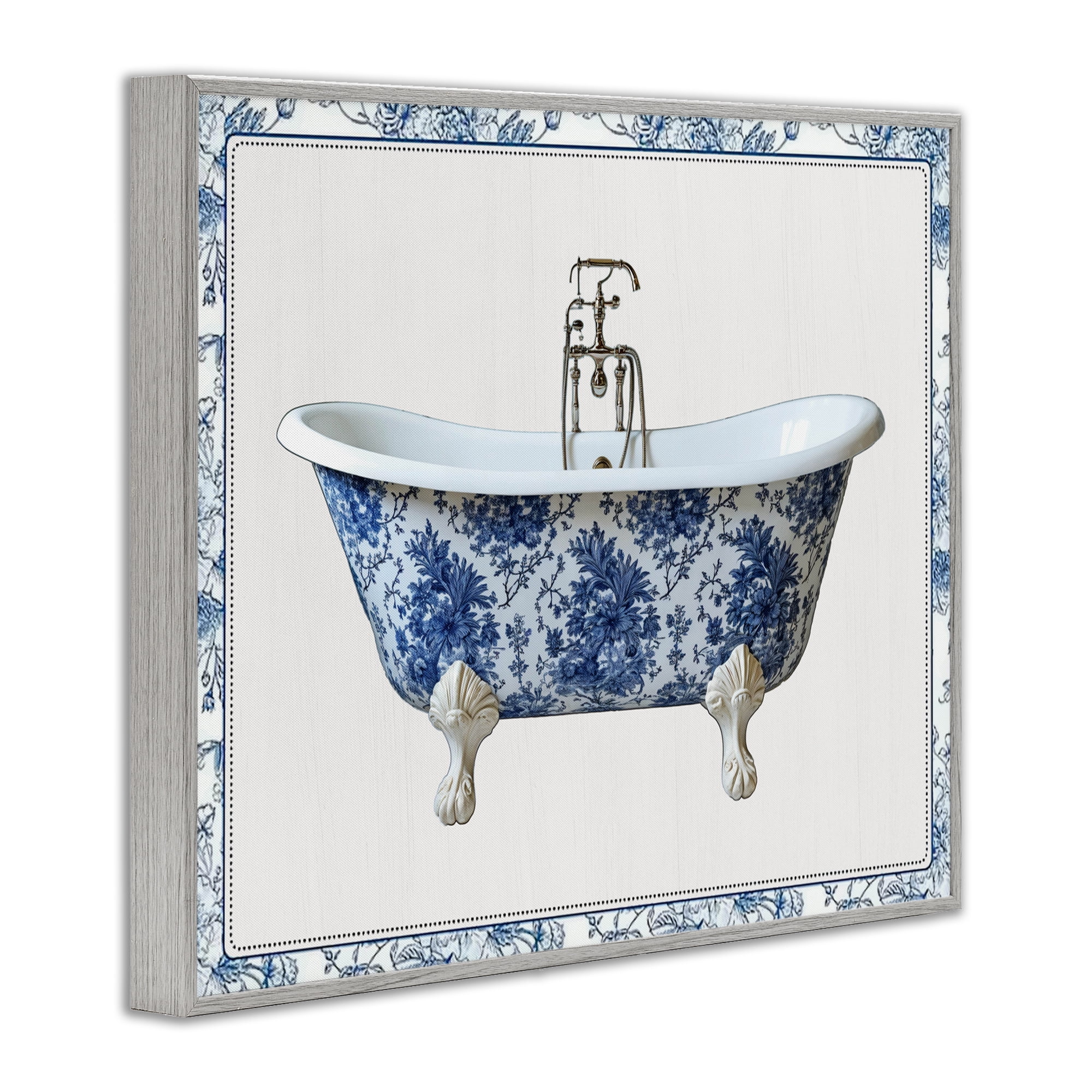 Vintage Chinoiserie Bathtub Gray Framed Giclee Art, design by Lettered and Lined