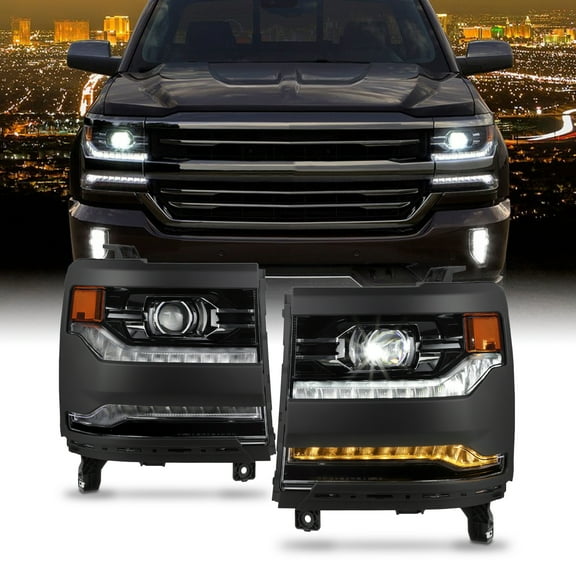 AKKON - Fit 2016-2018 Chevy Silverado 1500 OE Style [Full LED] w/Adapter HID/DRL Switchback Projector Headlights Black