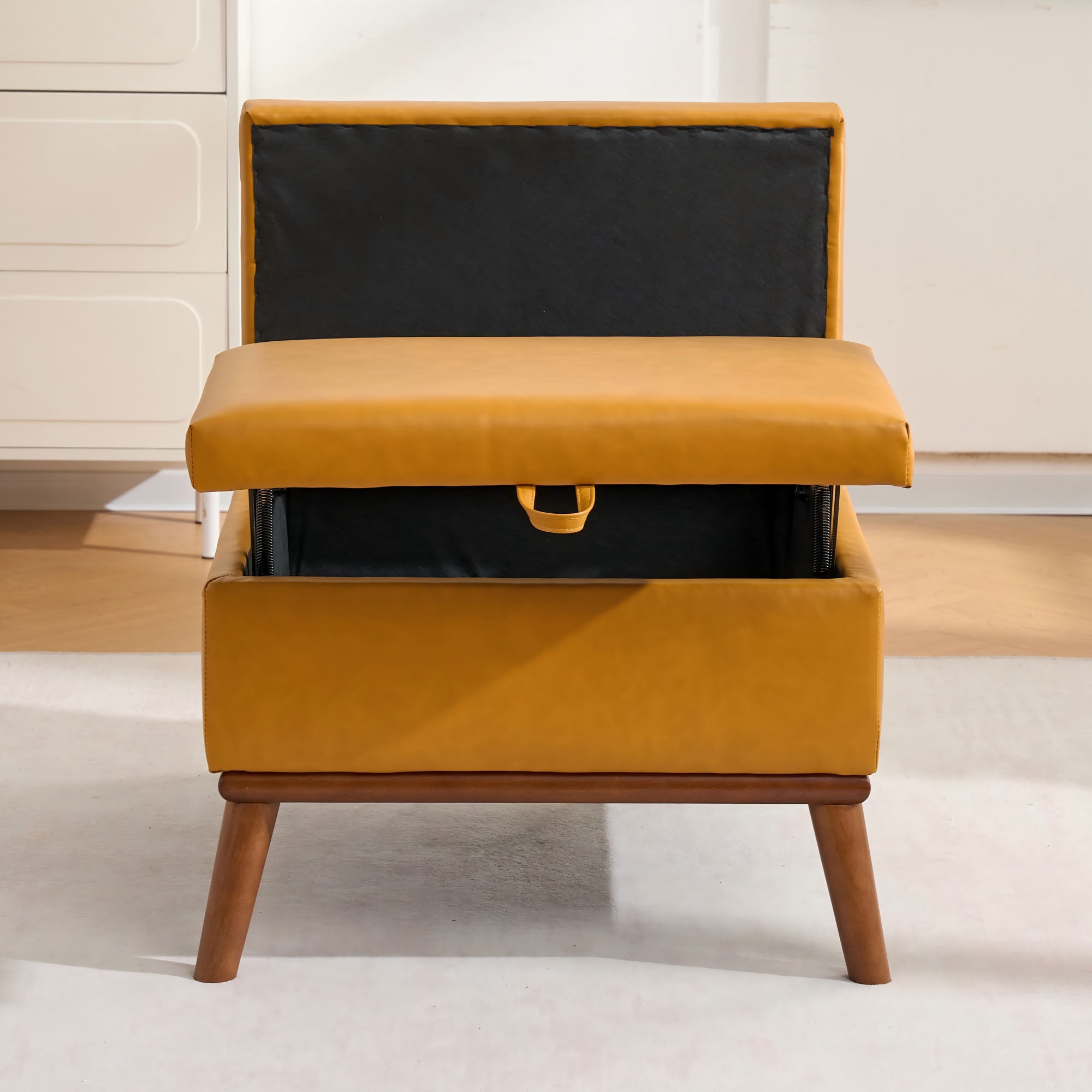 MAYEERTY 31 Inch Split Flip Top Storage Ottoman, Multi-Functional PU Leather Footrest for Living Room Office