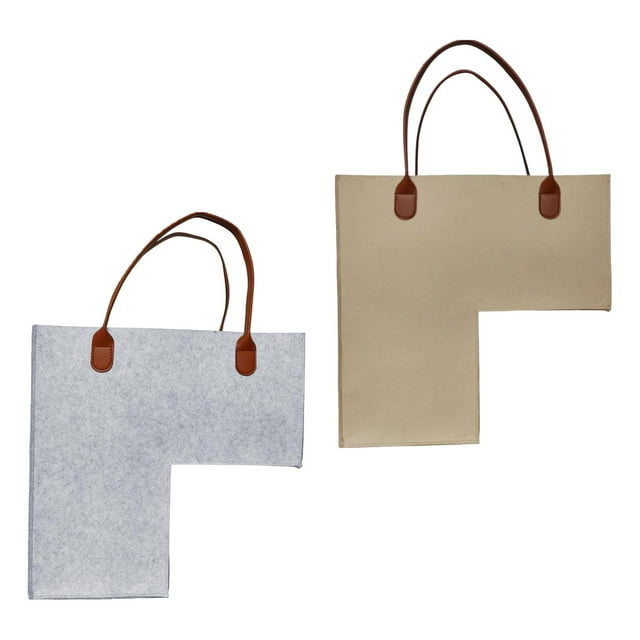 Cesta de escalera de 2 piezas con asas de cuero de 4 mm de fieltro premium para decoración del hogar beige y gris