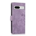 thumbnail image 7 of Allytech Wallet Flip Case for Google Pixel 8 with Stylish Orchid Butterflies Embossed Pattern, Premium PU Leather Kickstand Magnetic Clasp Shockproof Case with Card Holder & Wrist Strap, Purple, 7 of 7