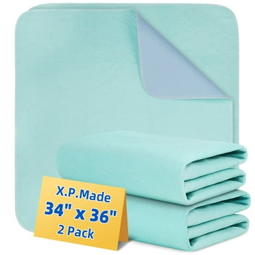 Washable Underpads 34 x 36 Inches (Pack of 2), Reusable Waterproof Mattress Protectors, Bed Pads Washable Waterproof for Adults, Elderly and Pets, Absorbent Protective Pads, Blue