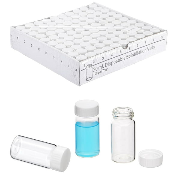 100 Pcs 20mL Scintillation Vial, Liquid Scintillation Counting Vials, Borosilicate Glass Vials with Cone Shaped Liner 22-400 Urea Screw Cap Attached