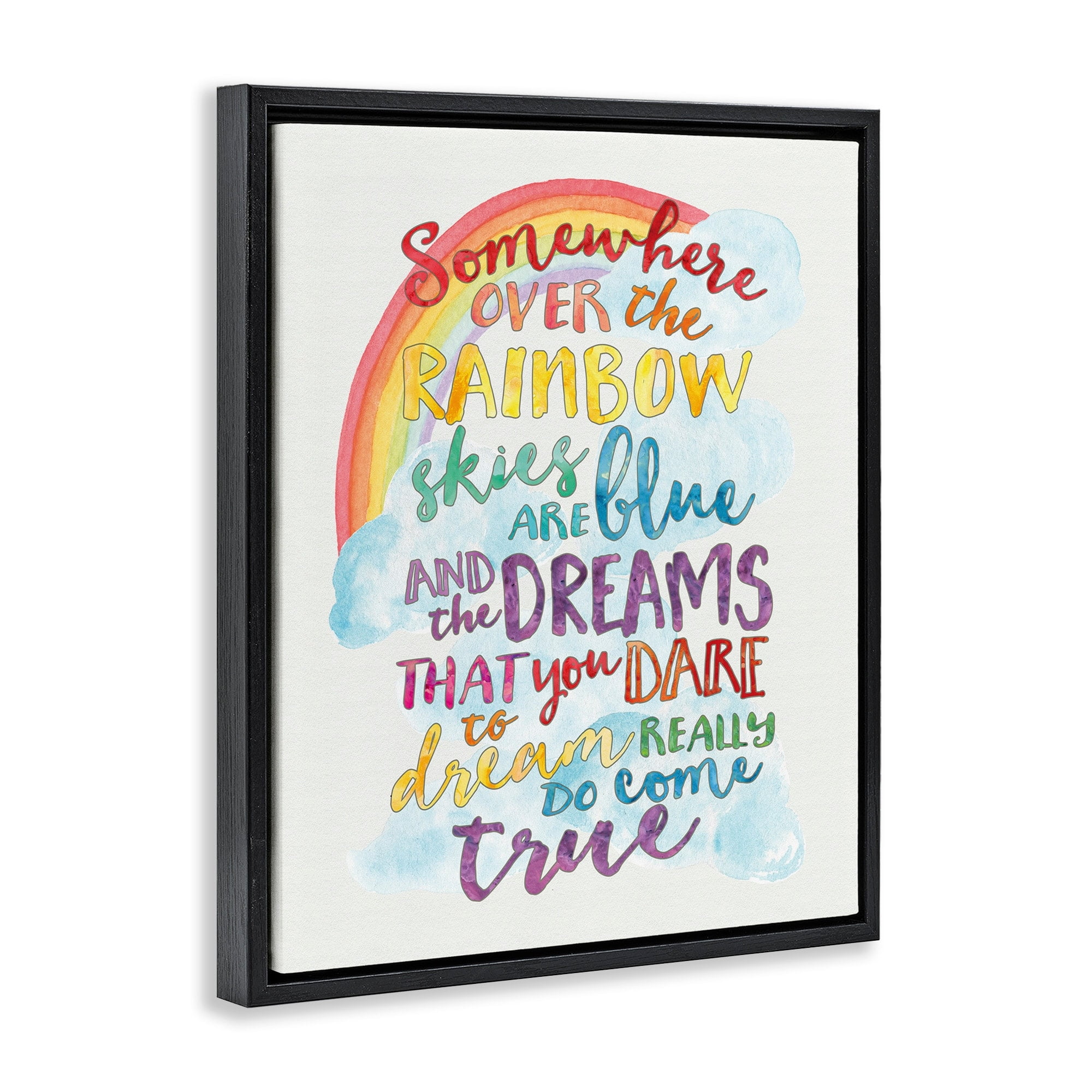 Stupell Industries Somewhere Over the Rainbow With Rainbow Jet Black Framed Floating Canvas Wall Art, 16x20, by Erica Billups