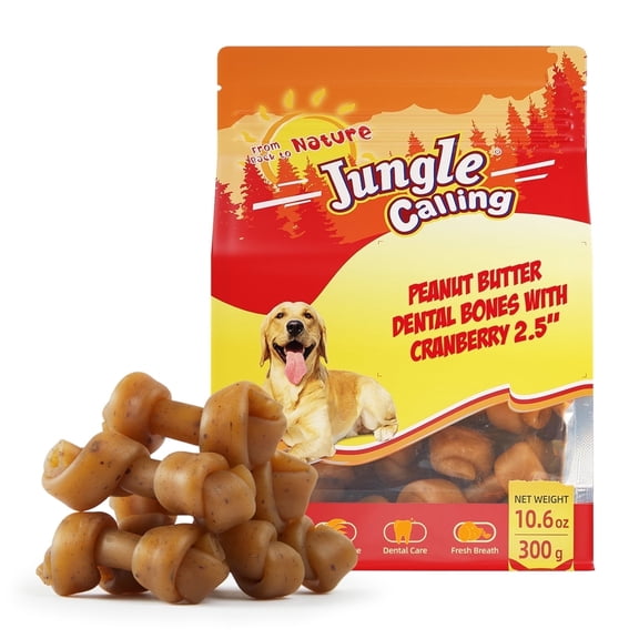 Jungle Calling Peanut Butter Dog Treats, Dental Chews for Dogs, Rawhide Free Dog Bones 2.5'' for Small Dogs