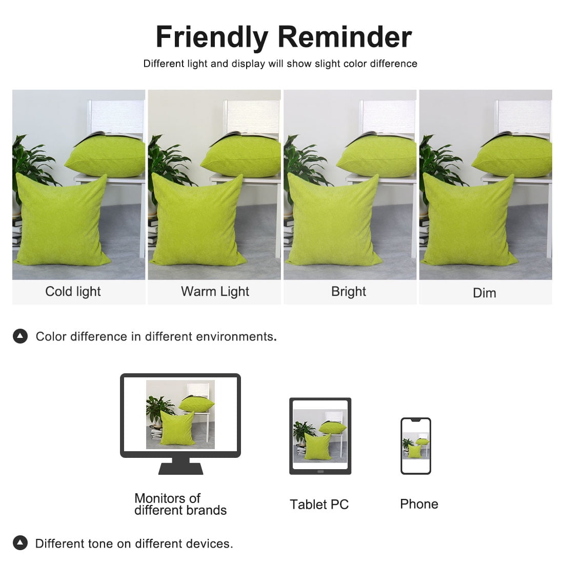 Unique Bargains Corduroy Texture Decorative Throw Pillow Cover Light Green 20" x 20"