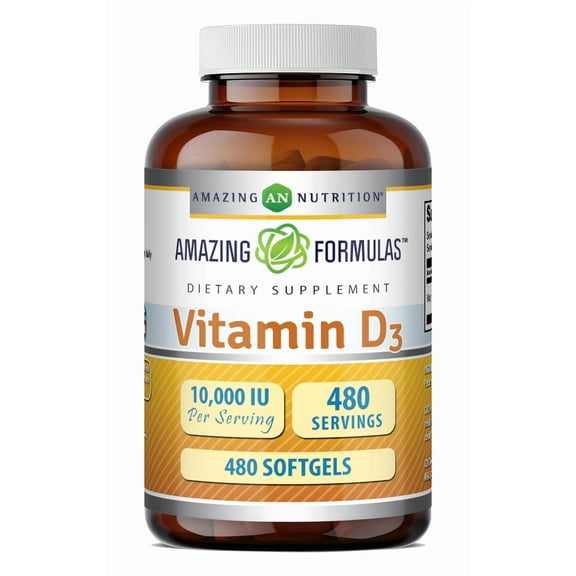 Amazing Formulas Vitamin D3 10,000 IU 480 Softgels Supplement | Non-GMO | Gluten Free