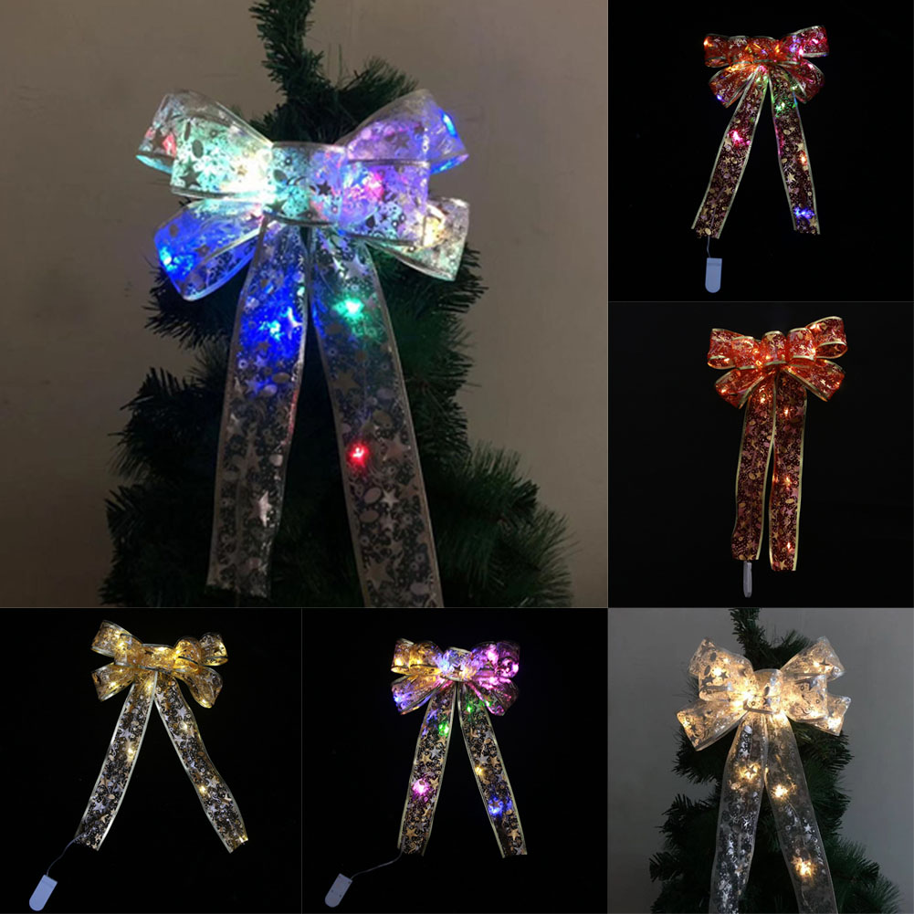 Ruibeauty Christmas LED Tree Top Topper Ribbon Bow Light Up Bow Xmas