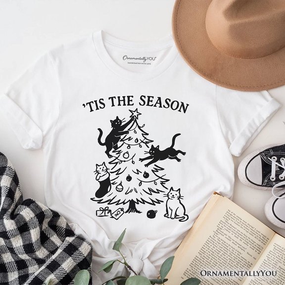Christmas Tree Killer Cats T‑Shirt, Tis the Season Funny Holiday Tee