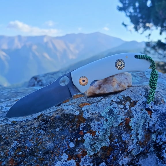 Kam Knife - Handmade Folding Knife Stainless Steel D2 with 3.14" Blade EDC Knife; White Handle Camping Knife; Small Hunting Knife Perfect for Outdoors and Hiking