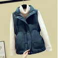 thumbnail image 2 of IROINNID Women's Puffer Vest Stand Collar Solid Color Sleeveless Warm Pocket Vest Coat Short Winter Zipper Outerwear, Blue, 2 of 5