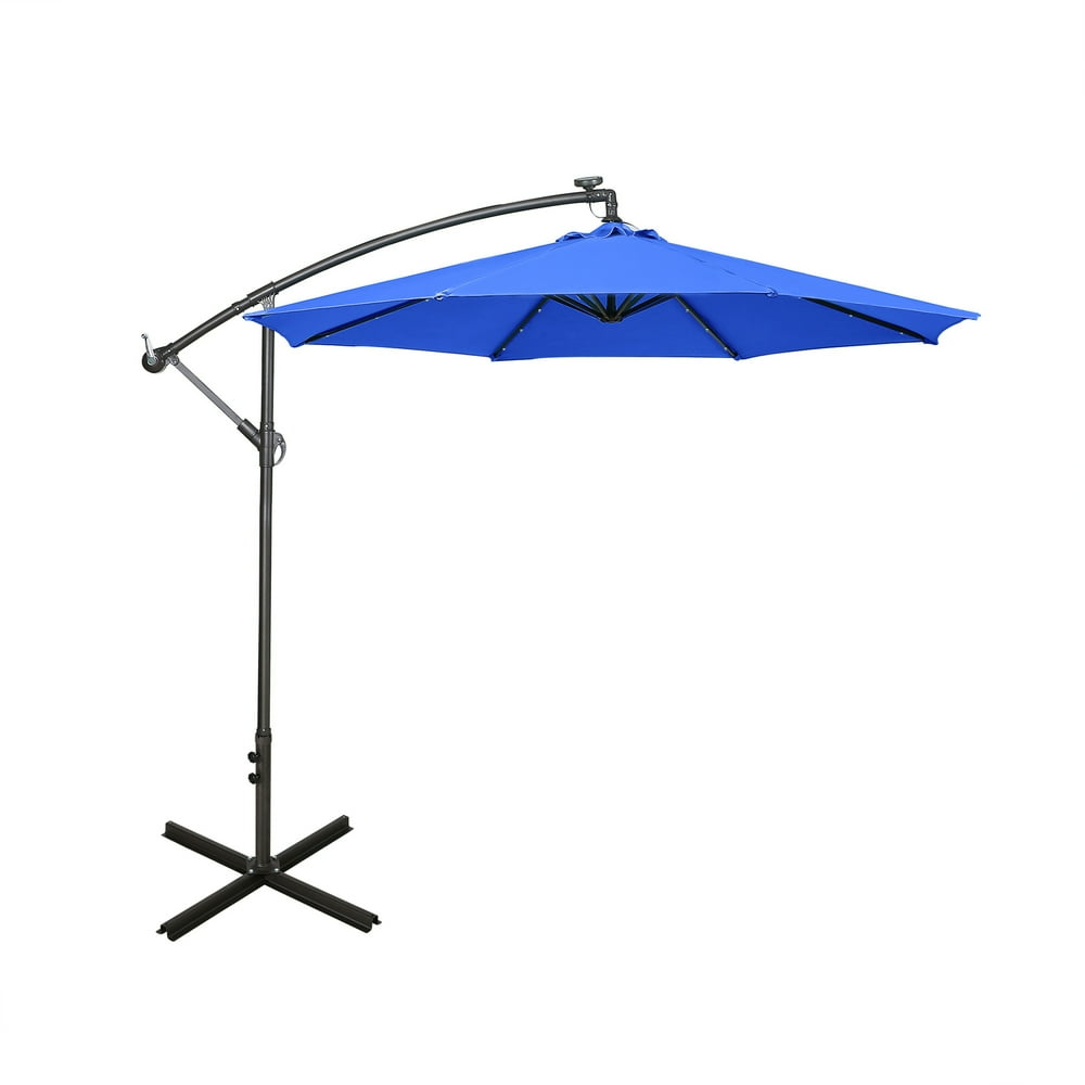 WO 10 Ft Outdoor Patio Solar LED Cantilever Umbrella, Royal Blue