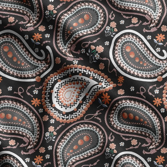 Soimoi Asian Paisley Print, Silk Fabric, Decor Sewing Fabric by The Yard 42 Inch Wide,Decorative Fabric for Shirts Suits Ties, Black