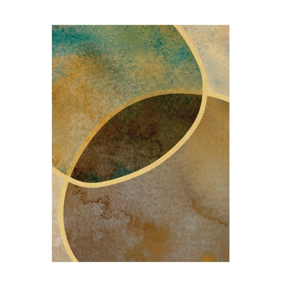 Canvas Wall Art - Bilge Paksoylu 'Abstract Circles With Gold 2' Wall Art for Living Room, Bedroom, or Office Décor by Trademark Fine Art - 14 x 19 Inches