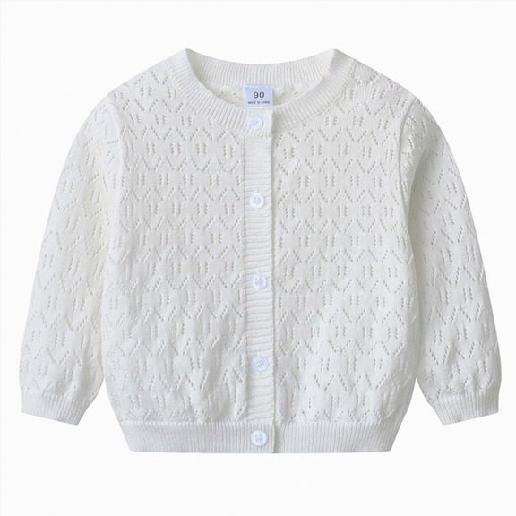 NIEWTR Baby Girls Knit Sweater Long Sleeve Button Down Cozy Fall Winter Solid Cardigan Outerwear for Toddler Girl(A-White,12-18 Months)