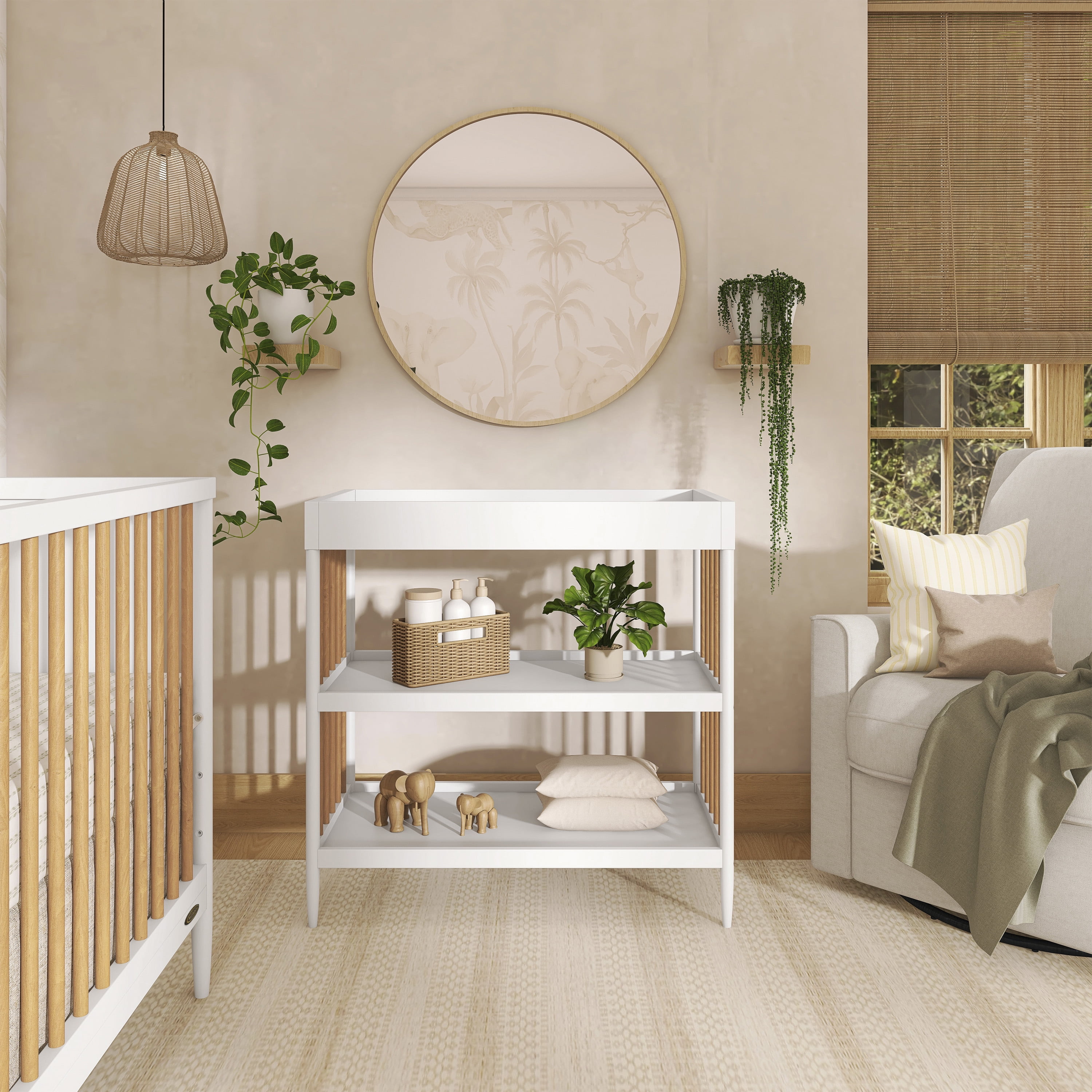 Dream On Me Sleepy Little Sloth Changing Table, Free Changing Pad Included, Natural And White