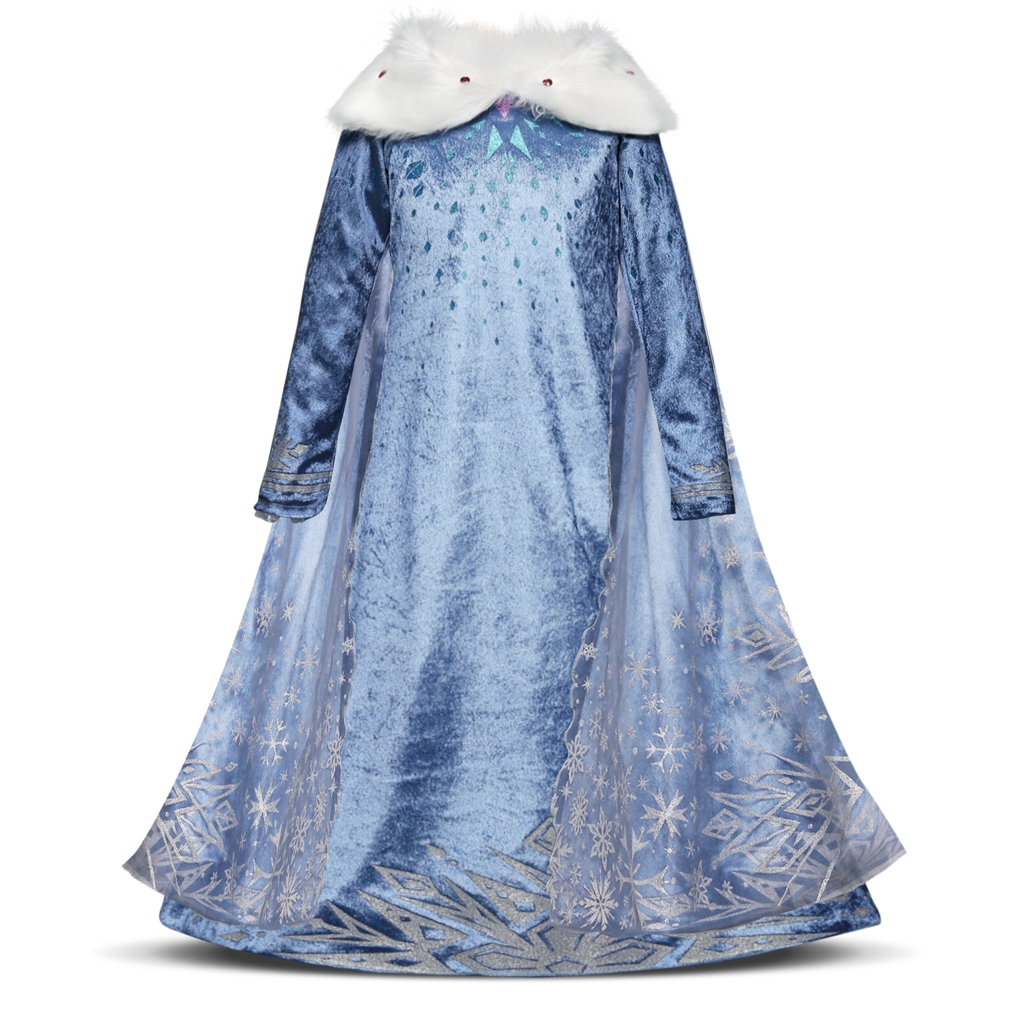 Girls Snow Queen Fancy Dress Up Costume Long Sleeve Elsa Anna Dress Halloween Christmas Outfit Age 4-10 Years