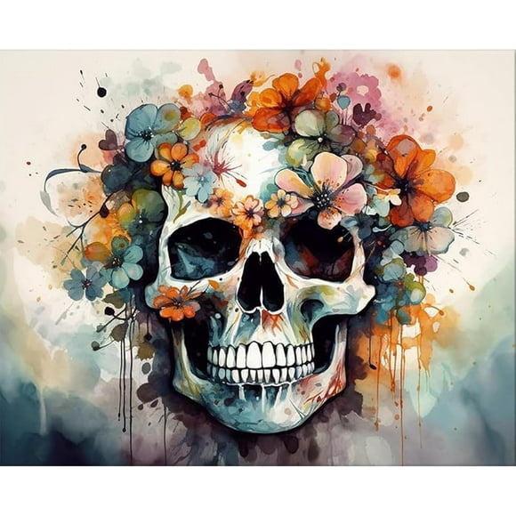 shiyou-Paint by Numbers kit for Adults Skull with Floral, Skull Paint by Number Canvas, Acrylic Adult Paint by Number Kits Flower Skull 16x20inch