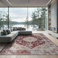 thumbnail image 2 of ODIKA 8'x10' Washable Area Rug Non-Shedding, Easy Care, Vintage Grey Ornate Border Distressed Throw Maroon Round Burgandy for King Size Bedroom Under Bed, Master Suite, 2 of 7