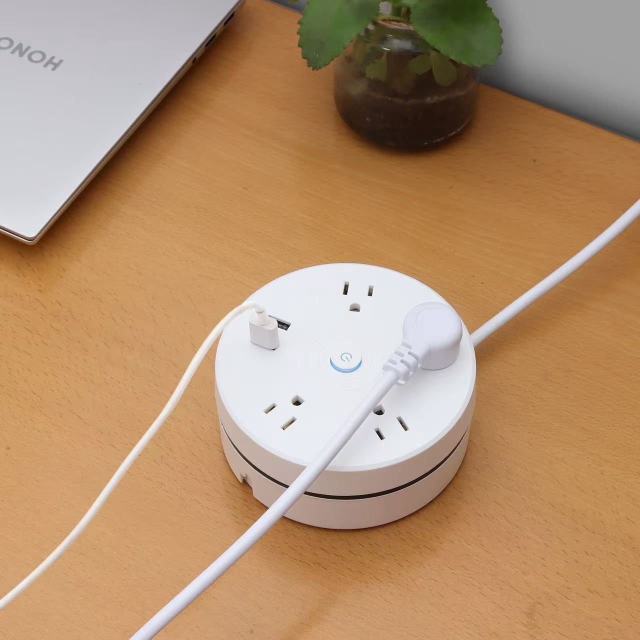 WEDAN Compact USB Desktop Power Strip - 4-Spaced AC Outlets & Dual USB Ports with 5.2Ft Adjustable Cord, Multi-Device Charging Hub for Home/Office/Travel (Overload Protection)