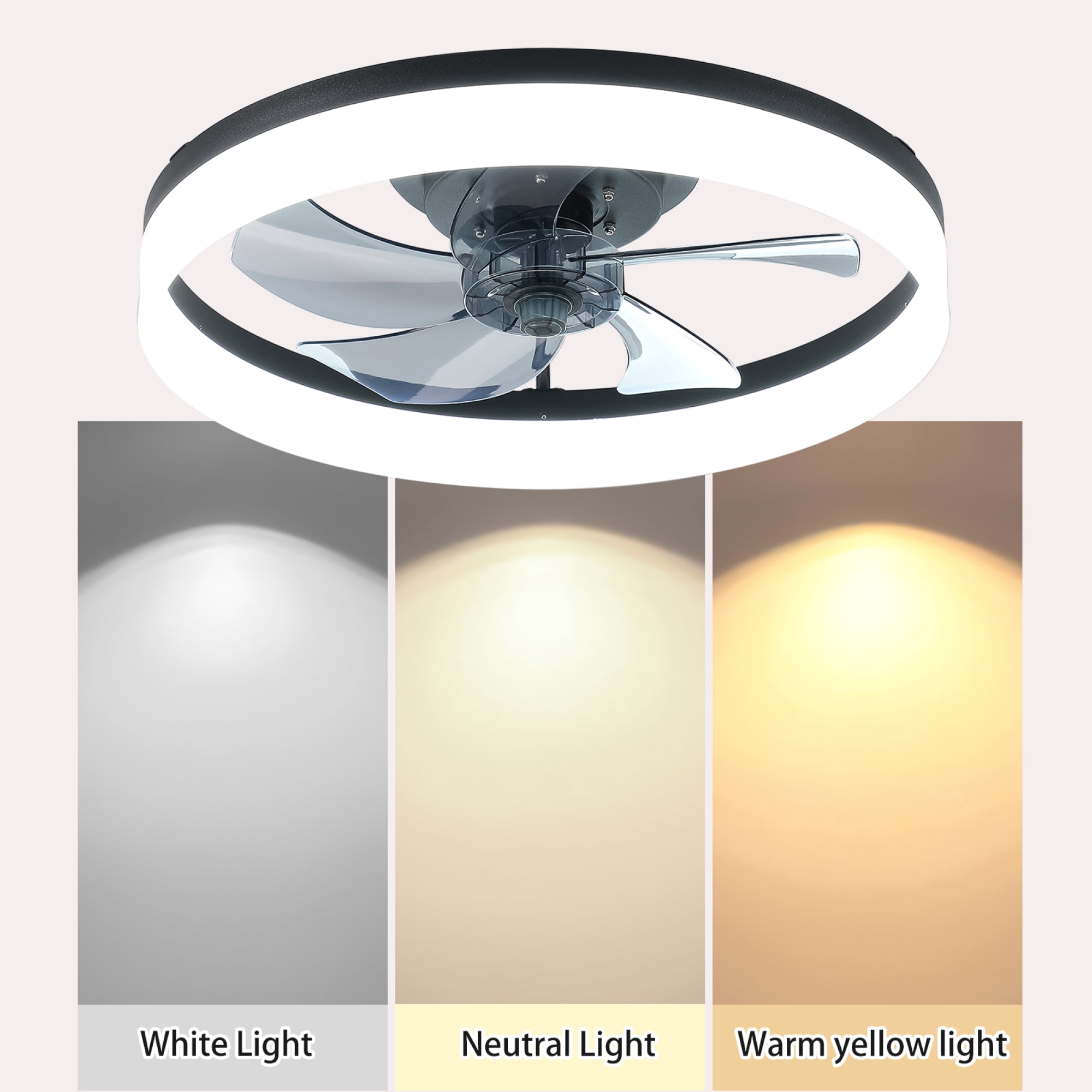 Leumius 20" Ceiling Fan with Light, Upgraded Low Profile Fan, Flush Mount Ceiling Fan, 6 Speeds, Dimmable LED, App & Remote Control, Quiet DC Motor, for Bedroom, Living Room,Black