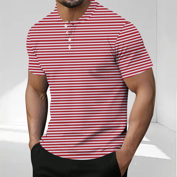 Blusas y camisas de manga corta y cuello redondo para hombre, blusa informal de poliéster de color liso con botones y cuello redondo a la moda para hombre.
