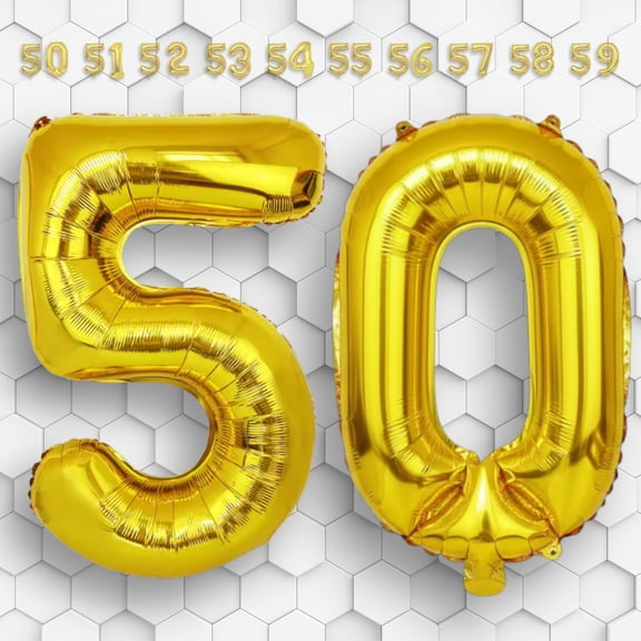 Gold Number 50 Mylar Foil Balloon 32" - Helium or Air Inflatable Metallic Balloons for 50th Happy Birthday Party, Anniversary, Graduation Decorations