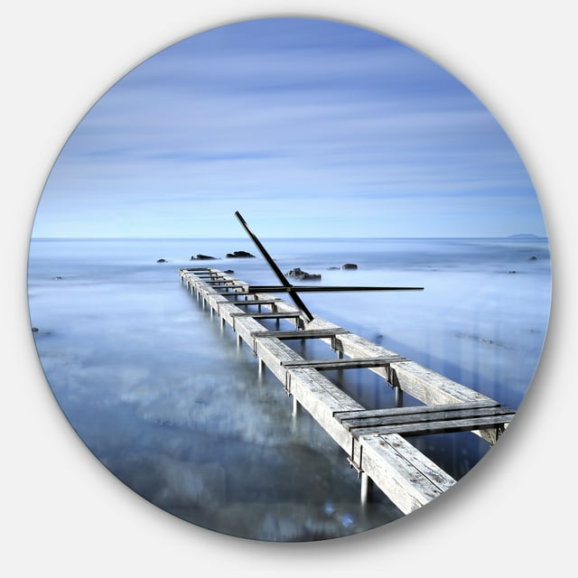 Designart 'Dark Blue Sky and Large Pier ' Modern wall clock