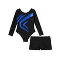 thumbnail image 3 of iiniim Kids Girls Shiny Long Sleeve Gymnastics Ballet Leotard with Booty Boyshorts Sports Dancewear Size 4-14 Royal Blue 10, 3 of 7