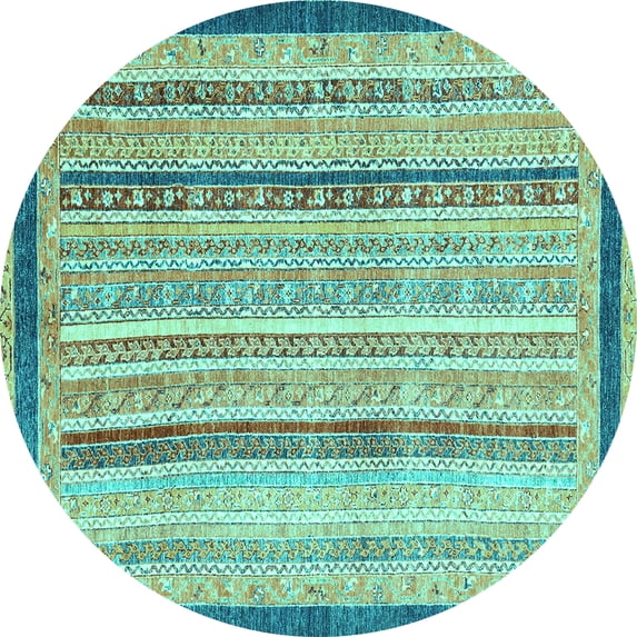 Ahgly Company Machine Washable Indoor Round Abstract Turquoise Blue Modern Area Rugs, 6' Round