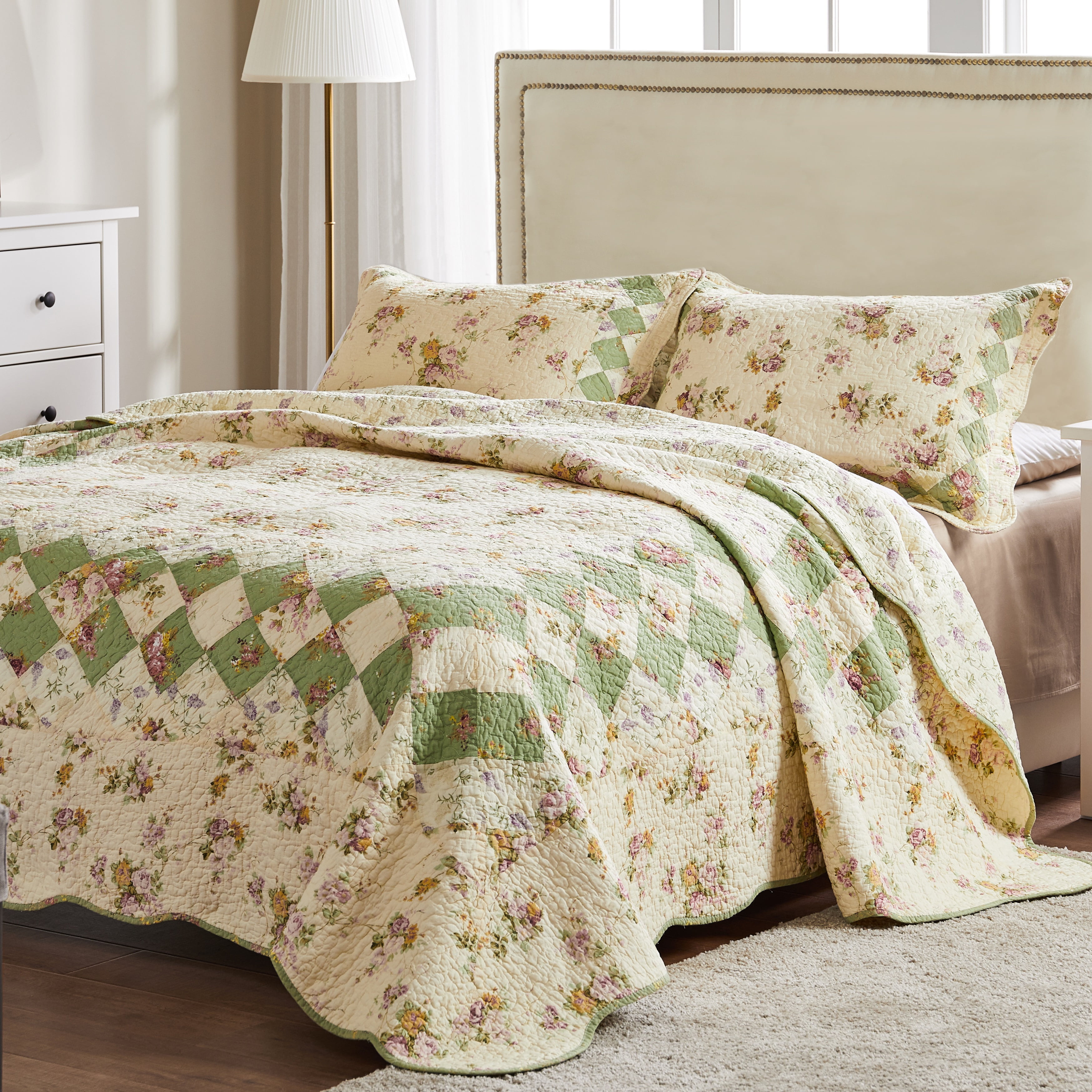 Details about   Greenland Home Blooming Prairie 100% Cotton Authentic Patchwork Quilt Set 3-Pie 