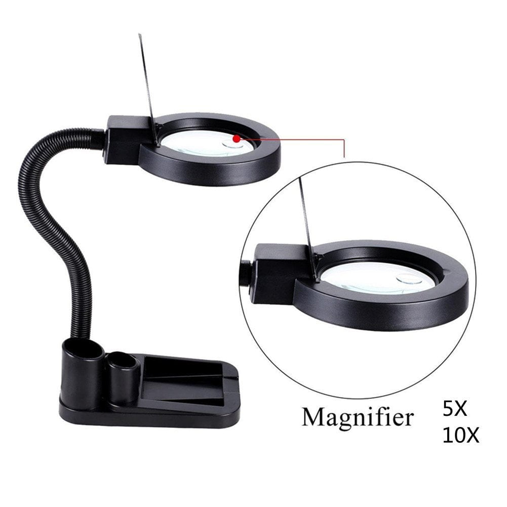 Greensen 5X 10X Magnifier LED Lamp Crafts Glass Desk Lights 40 LEDs