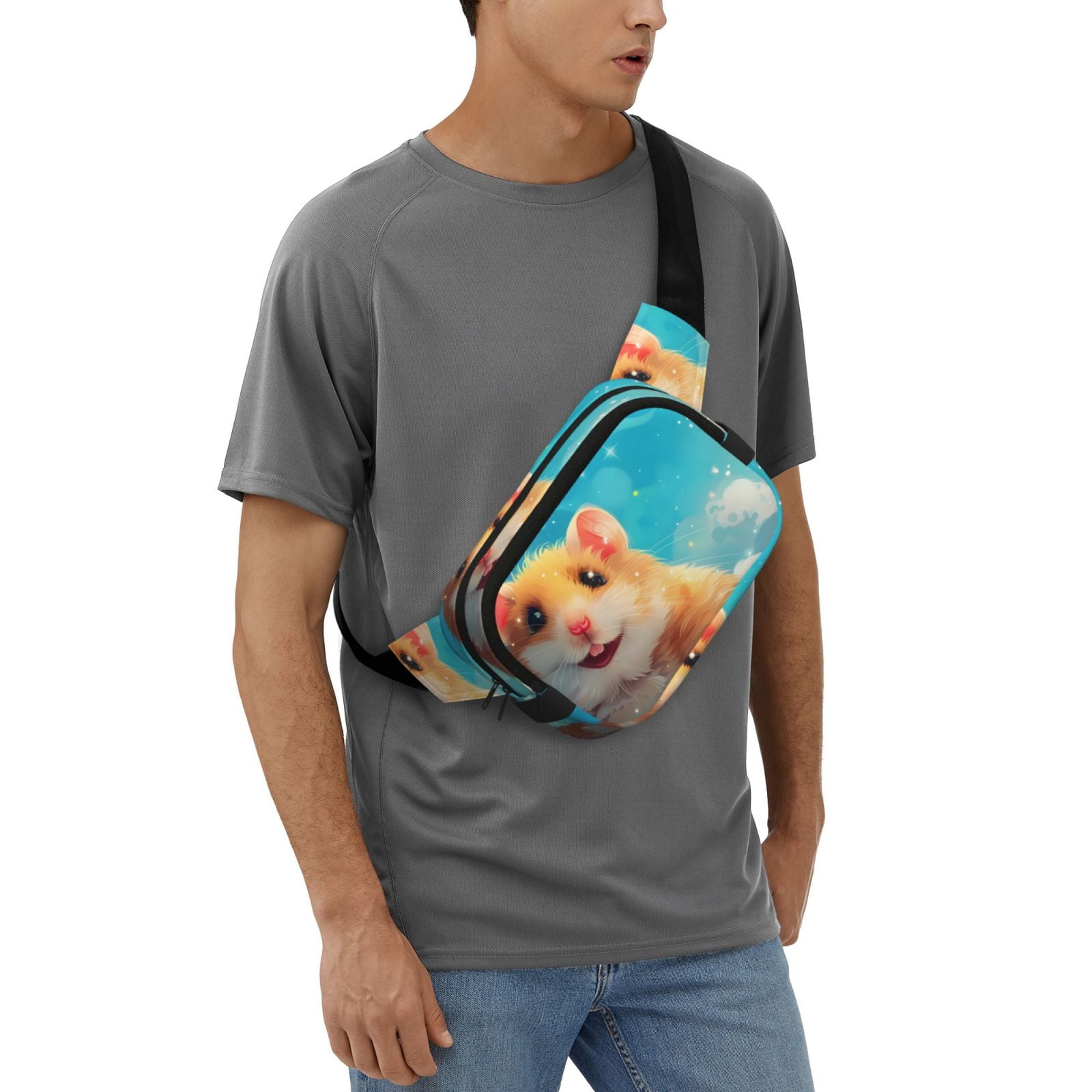 Picia Cloud Cute Hamster Print Square Double-Layer Waist Bag Mini Adjustable Waist Belt Bag Exercise Running Travel Hiking