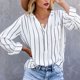 thumbnail image 4 of Long Sleeve Striped Blouse V Neck Button Down Loose Fit Women Casual Shirt for Daily Work Shopping White L, 4 of 7