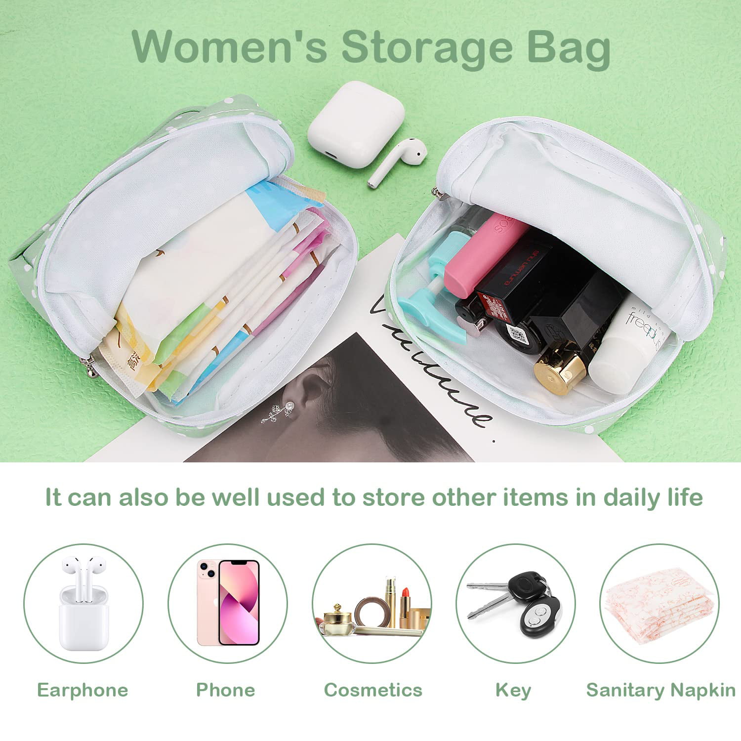 Foxes Animal Green Period Pouch Portable Tampon Storage Bag for Sanitary  Napkins Tampon Holder for Purse Feminine Product Organizer First Period  Gifts for Teen Girls School Multicoloured 17
