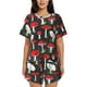 thumbnail image 1 of Fotbe Red Mushrooms Conjunto de Pijama Estampado para Mujer, 2 Piezas, Ropa de Dormir con Camiseta de Manga Corta y Shorts Suaves-Small, 1 of 6