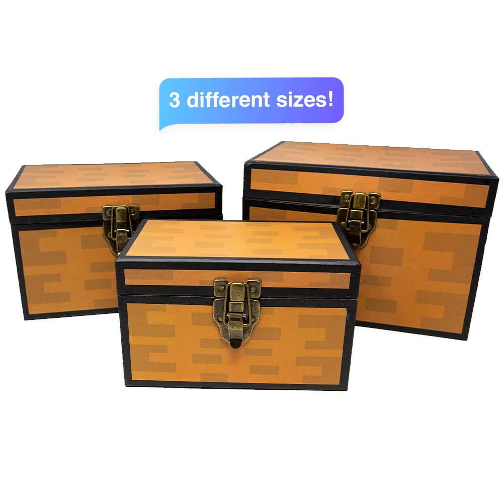 Pixel Treasure Chest Paperboard Boxes (Set Of 3), Decoration For Video  Gamers, Birthday Parties, Mining Fun, Storage Or Display 
