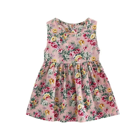 

BSDHBS Summer Dress for Girls Kids Children Girls Summer Flowers Print Sundress Sleeveless Princess Dress