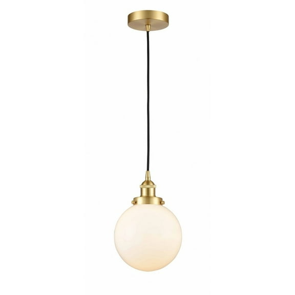 616-1PH-SG-G201-8-LED-Innovations Lighting-Beacon - 1 Light Mini Pendant In Industrial Style-11.5 Inches Tall and 8 Inches Wide Satin Gold Matte White