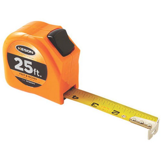 Keson Tape Measure, 1 In x 25 ft, In./Ft, Black, Orange, Yellow (PGT1825V)