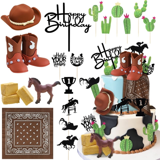 Set de 21 adornos para pastel con temática vaquera Sunshuang