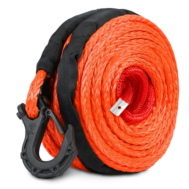 3/8 x 92ft Synthetic Winch Rope with Hook, 25500LBS Synthentic Winch Cable  Kit