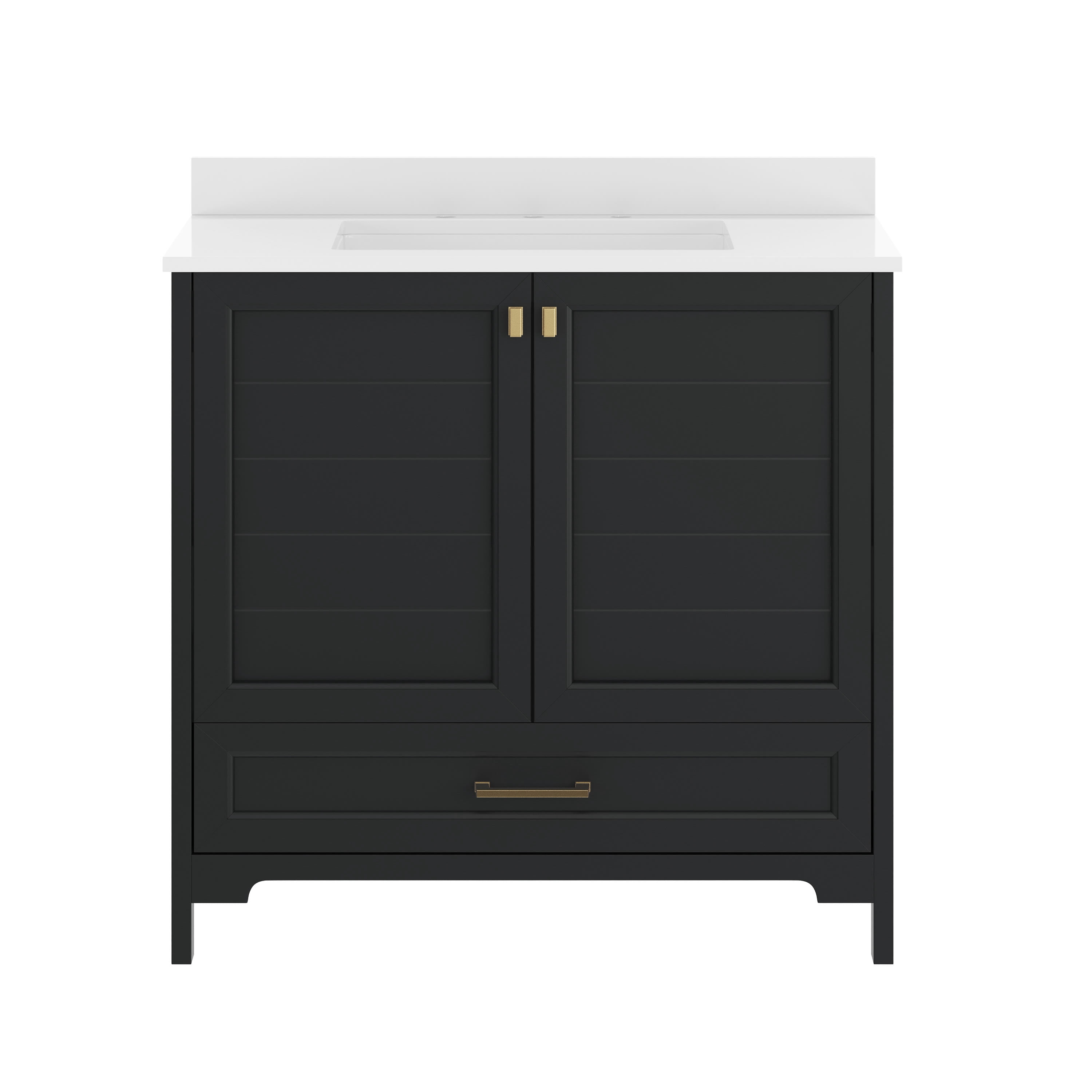 Flash Furniture Haven 36" Bathroom Vanity with Sink and Storage Cabinet Black/Gold (FSBN436KDBKHGD)