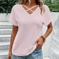 thumbnail image 4 of Giftesty Blouses for Women Dressy Casual Women's Fashion Solid Color Short-sleeved V-neck Loose Casual Tops, 4 of 8