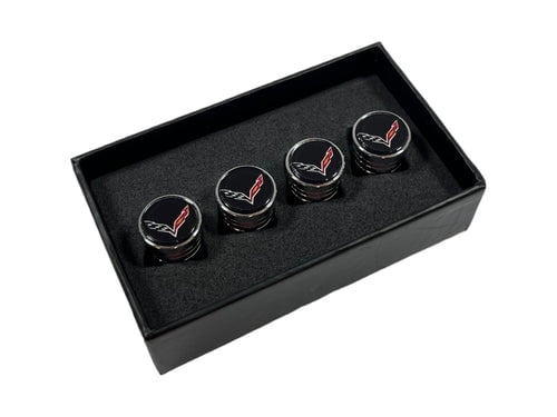 4pcs Chevrolet Corvette C7 Chrome Tapered Tire Stem Valve Caps Official Licensed