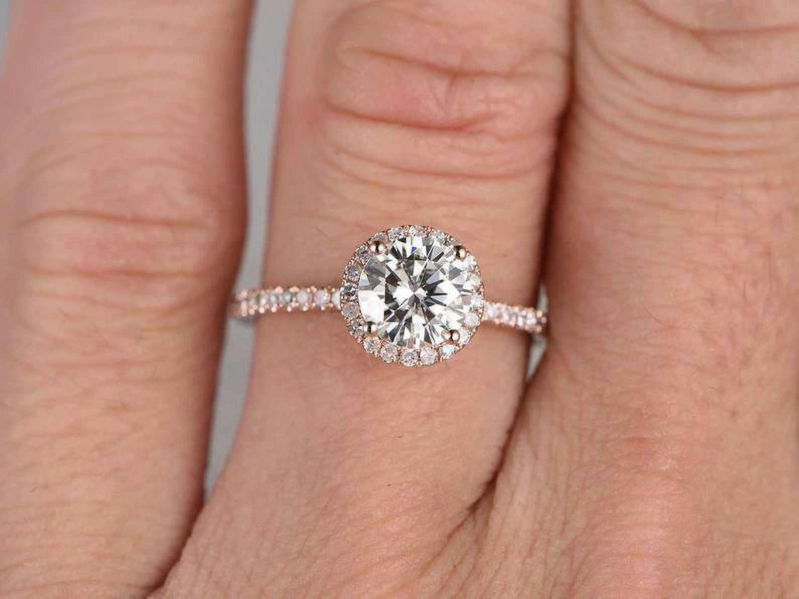 HeartsAndYou Halo Solitaire with Accents Engagement Ring for Women 2ct Round Moissanite 18k Rose Gold over Silver
