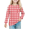 thumbnail image 2 of UQJfacai Girls Long Sleeve Shirts Kids Plaid Graphic Crewneck Pullover Tops Fall Casual Cute Blouses Tee with Pocket 5-14 Years, 2 of 8